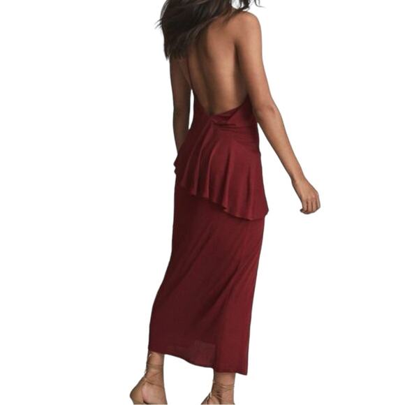 NEW Reiss Xena Strappy Dark Red Open Back Plunge Neck Midi Dress US 8 - Picture 10 of 11